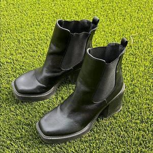 Square toed platform booties
